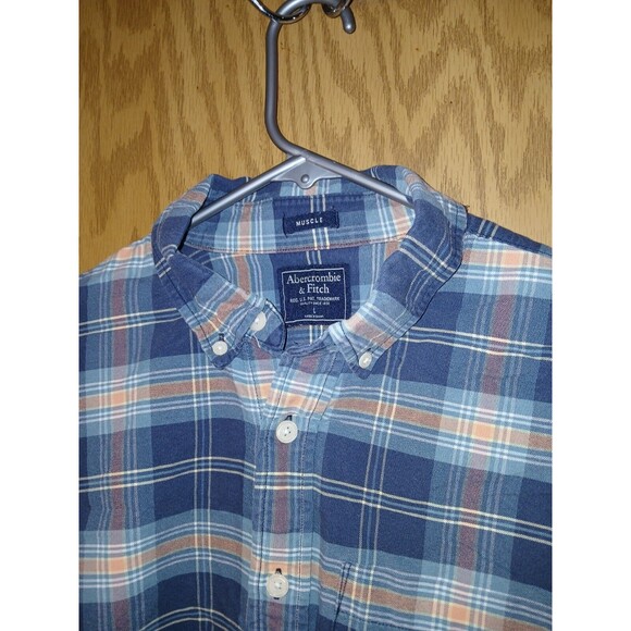 Abercrombie & Fitch Muscle Shirt Button-Up Plaid Men’s Size Large 100% Cotton - Picture 14 of 16